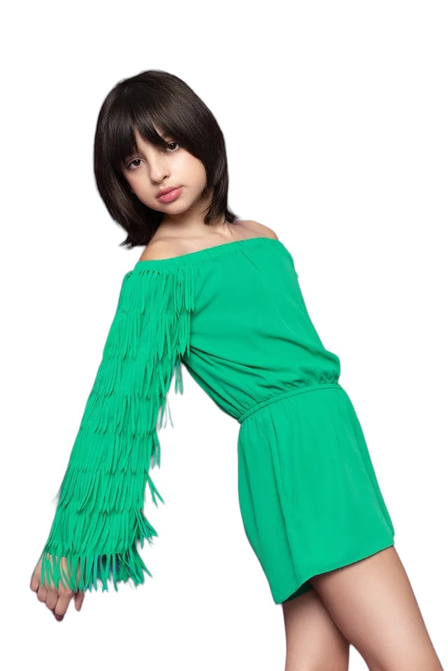 FRINGE ROMPER | GREEN