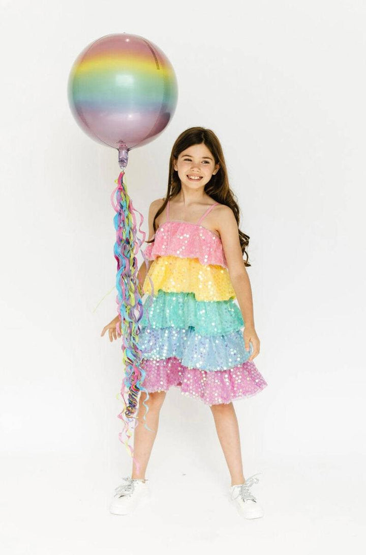 RAINBOW SEQUIN RUFFLE DRESS