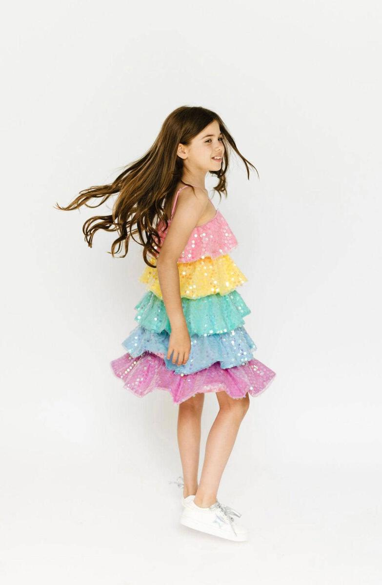 RAINBOW SEQUIN RUFFLE DRESS