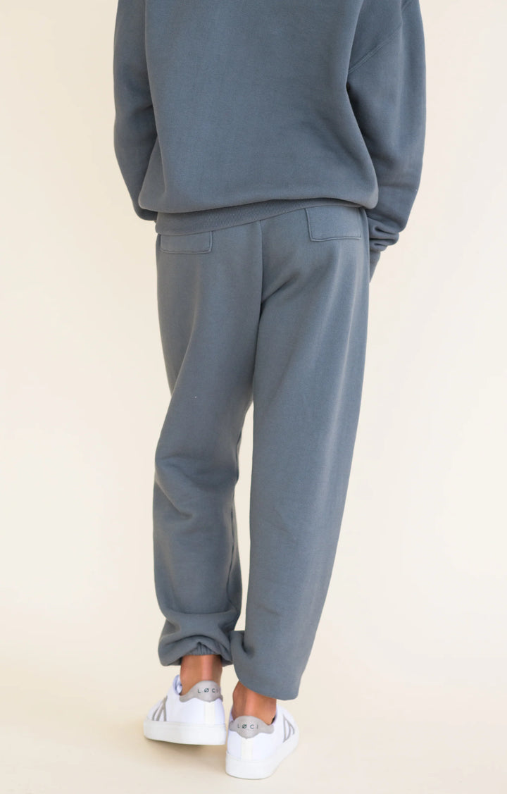 COTTON FLEECE SHIRRED JOGGER - MINERAL