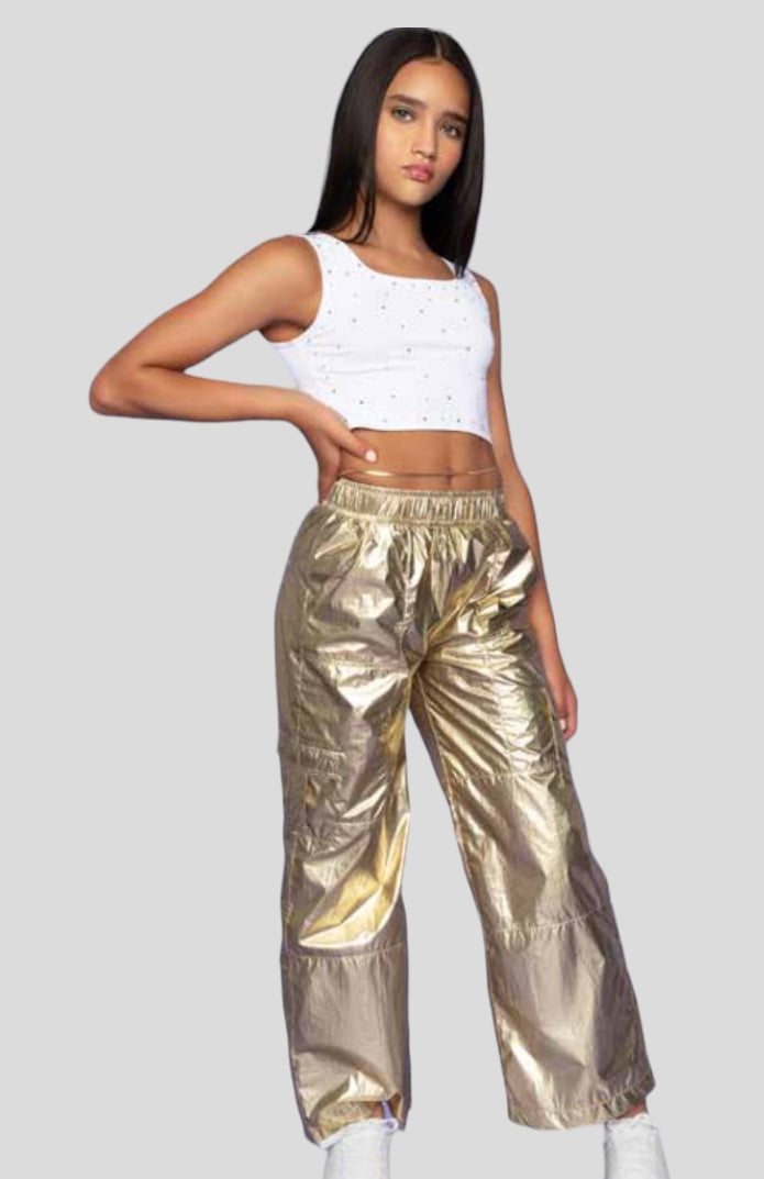 METALLIC CARGO PANTS