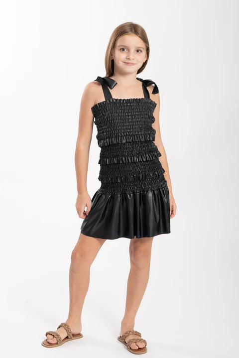 ISABELLA FAUX LEATHER SMOCKED TANK DRESS