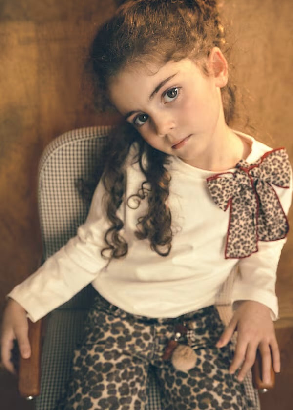 LEOPARD BOW L/S TSHIRT