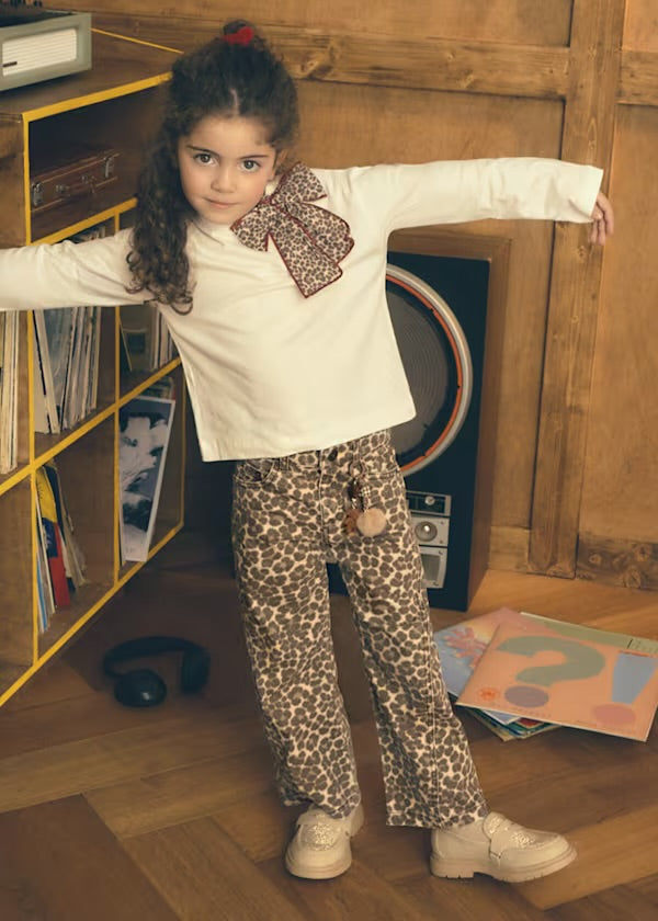 LEOPARD BOW L/S TSHIRT