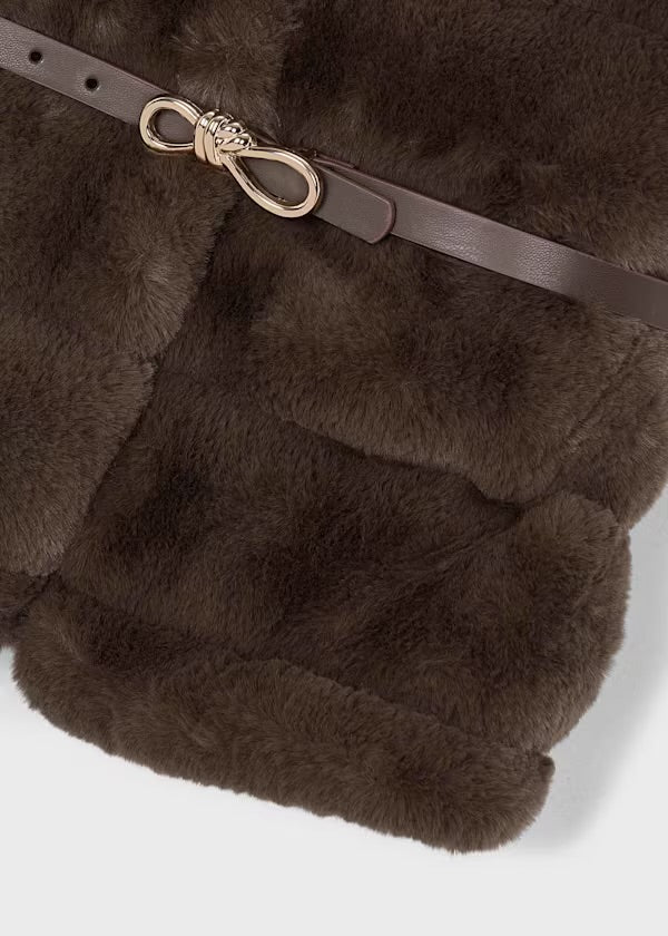 FAUX FUR BELTED VEST | BROWN