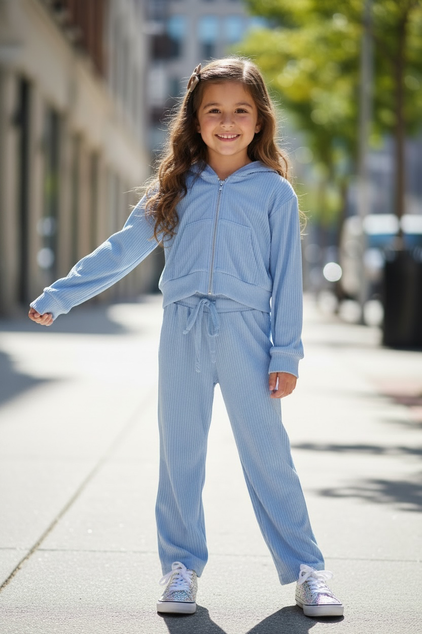 RIBBED HACCI 2-PIECE SWEAT SET | ICE BLUE