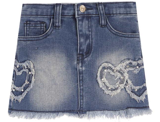 DENIM MINI SKIRT W/ HEART PATCH