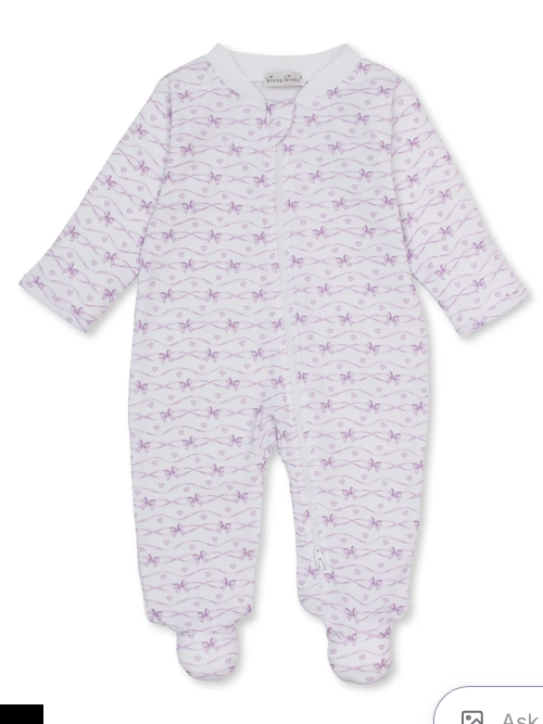 BABY BOW LILAC ZIP FOOTIE