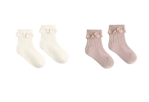 LACE TRIM SOCKS | 2-PACK ROSEWOOD/NATURAL