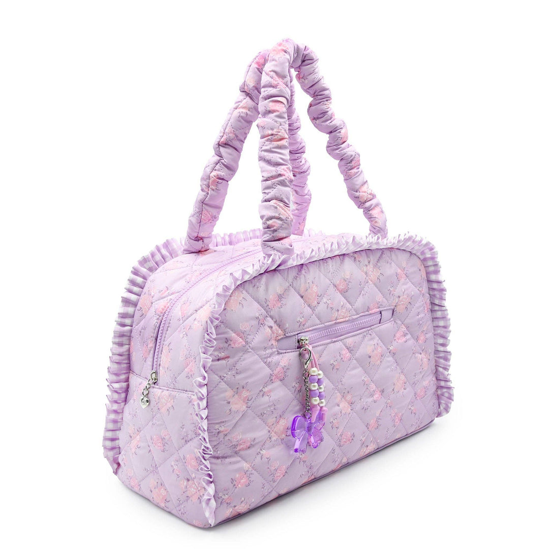 QUILTED FLORAL PRINTED MEDIUM DUFFLE BAG