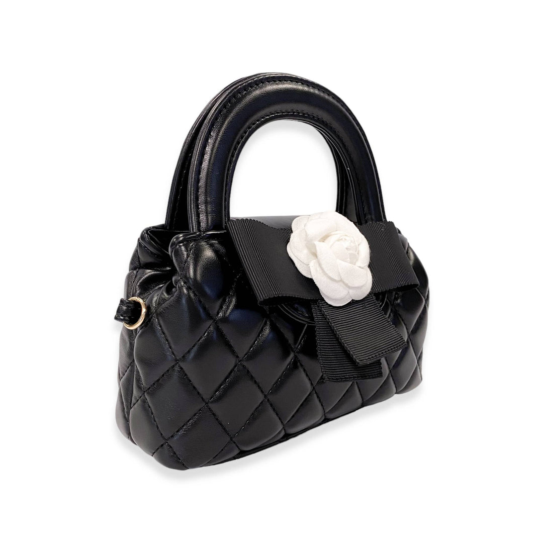 FLORAL APPLIQUÉ QUILTED BAG | BLACK