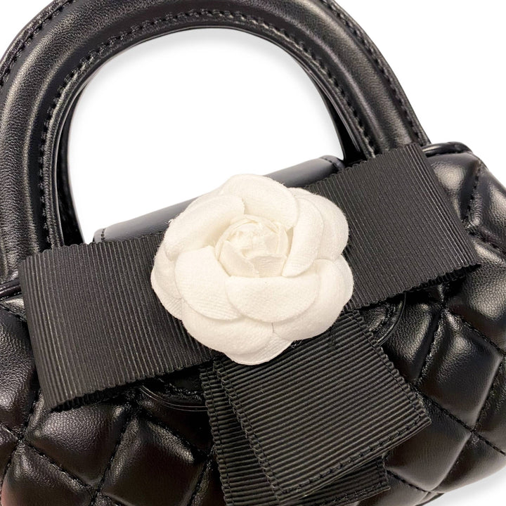 FLORAL APPLIQUÉ QUILTED BAG | BLACK