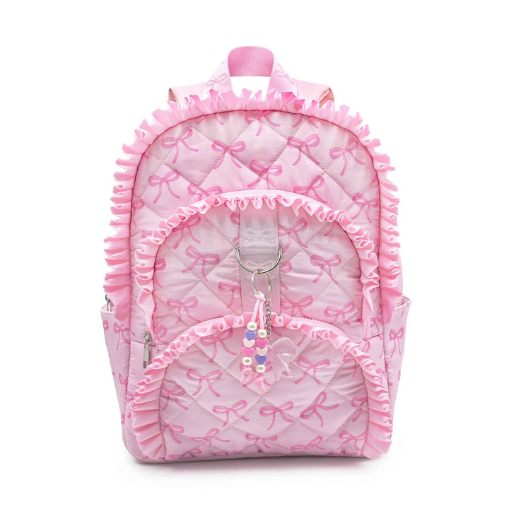 BOW PRINTED RUFFLE QUILTED LARGE BACKPACK