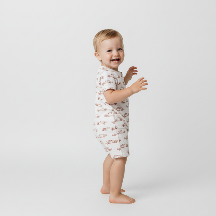 CARS SHORT ZIP ROMPER