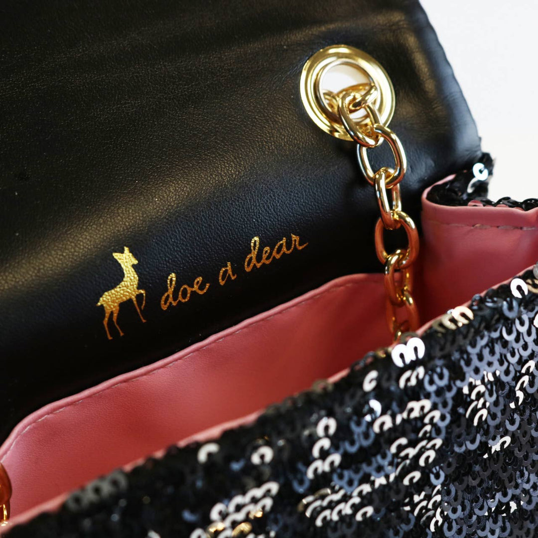 FLORAL APPLIQUES SEQUIN PURSE | BLACK