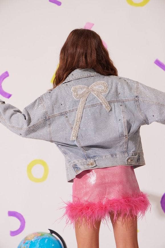 CRYSTAL BOW DENIM JACKET